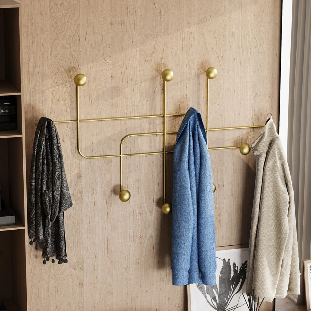 CaliCosy Kapstok voor aan de muur met 9 haken in goudkleurig metaal h64 cm samara 3178531 large