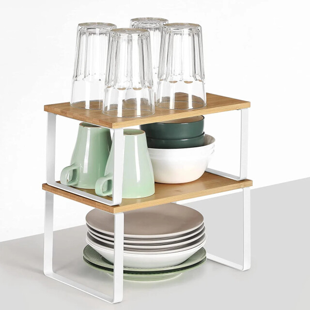 CaliCosy Set van 2 stapelbare planken van bamboe en metaal 2936685 large