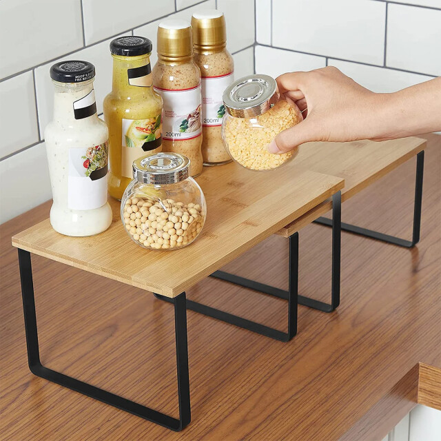 CaliCosy Set van 2 stapelbare planken van bamboe en metaal 2936686 large