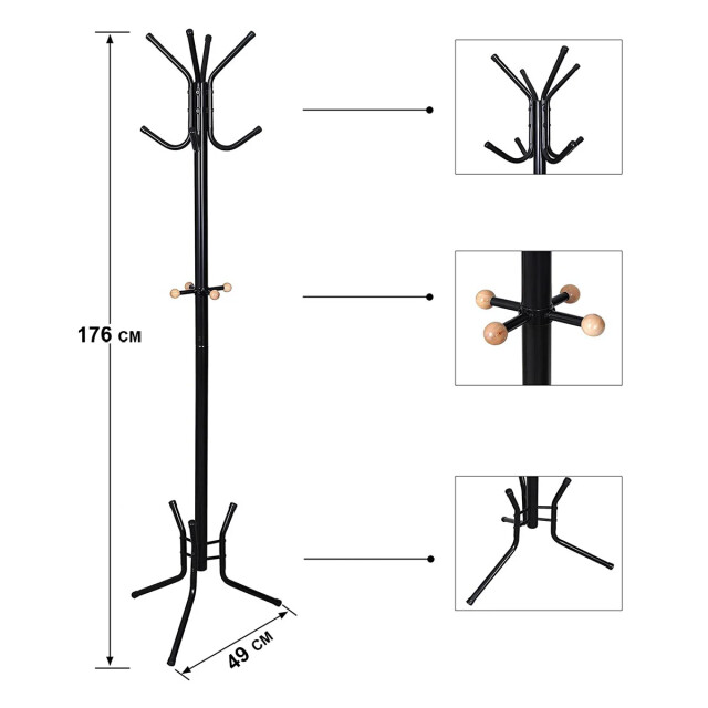 CaliCosy Zwarte staande kapstok met 12 haken h178 cm 2929383 large