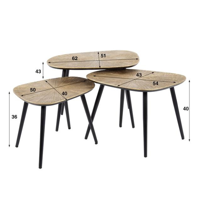 Hoyz salontafel set-3 vierhoekig ray brons/goud metaal 3171149 large