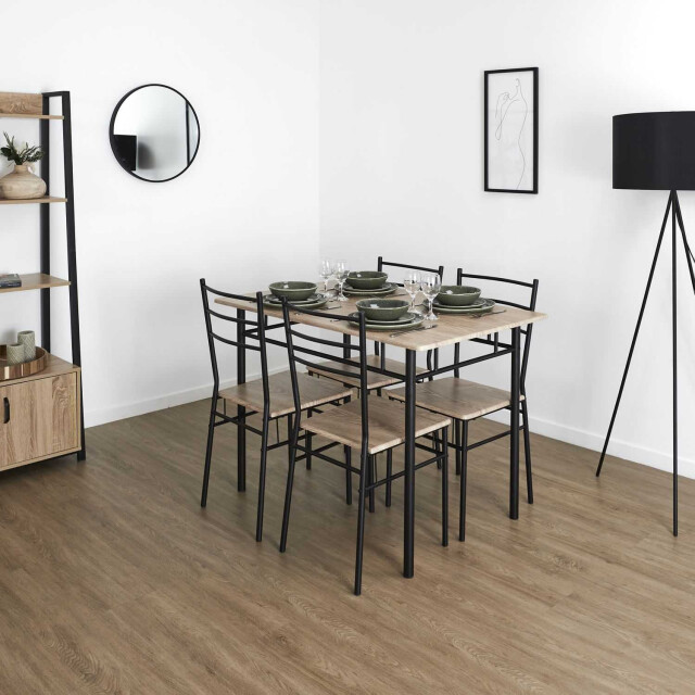 Home Deco Factory Eettafel-set loka met 4 stoelen 110x76x70cm /zwart 3178566 large