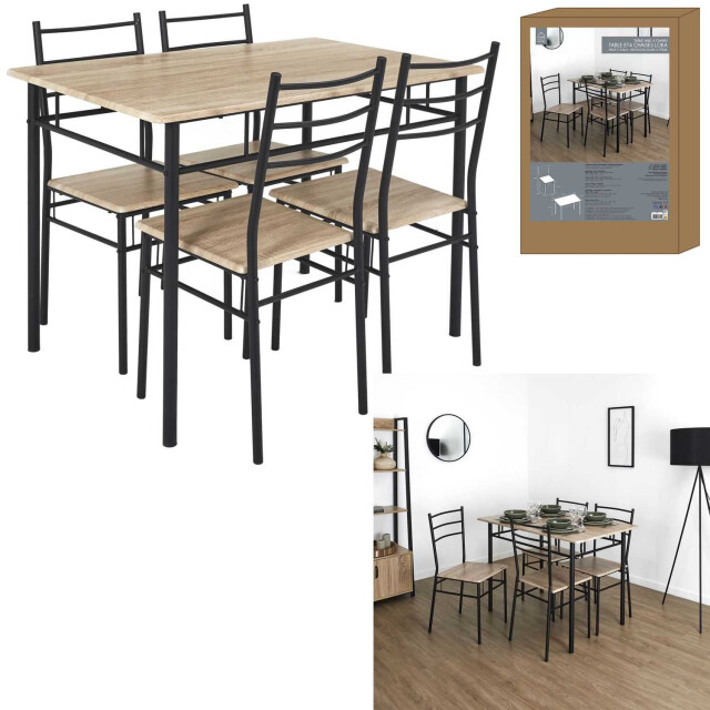 Home Deco Factory Eettafel-set loka met 4 stoelen 110x76x70cm /zwart 3178566 large