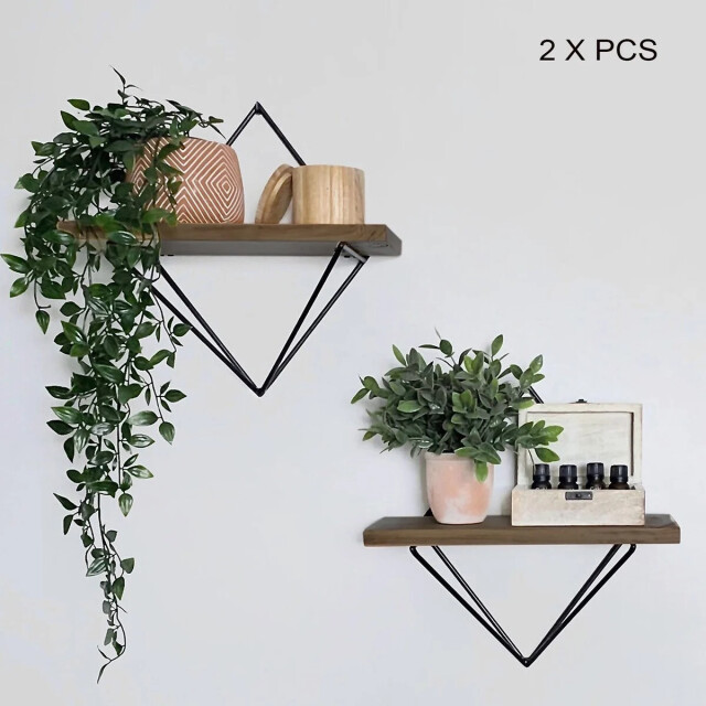 CaliCosy Set van 2 wandplanken van zwart metaal en massief hout l30 cm 3178345 large