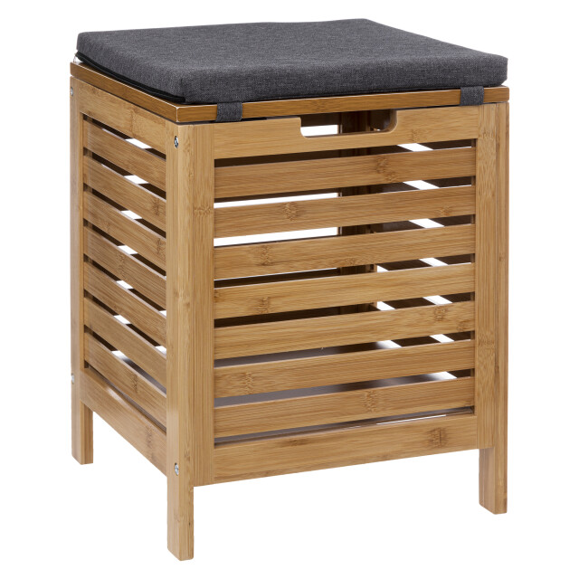 5Five Wasmand met kruk bamboe 35x35x49 cm 35 liter grijs/ 3047733 large