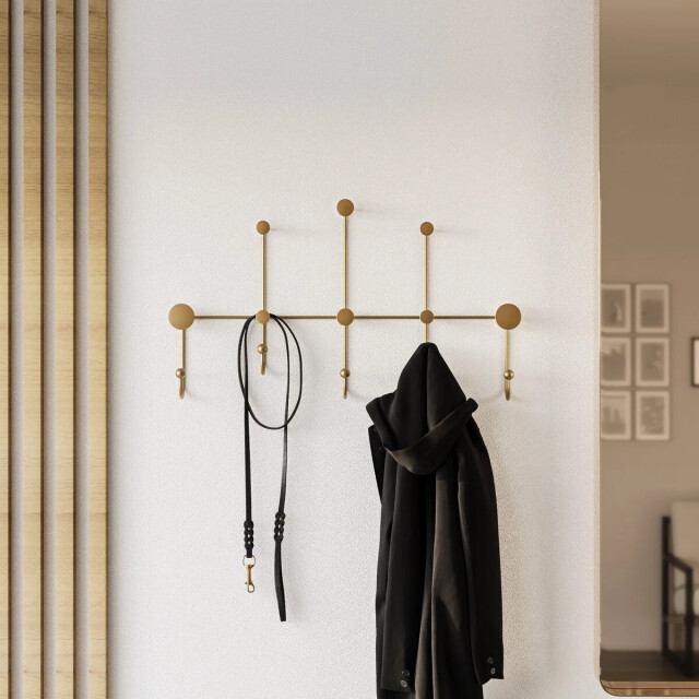 CaliCosy Kapstok voor aan de muur met 8 haken in goudkleurig metaal h45 cm iyon 3178350 large