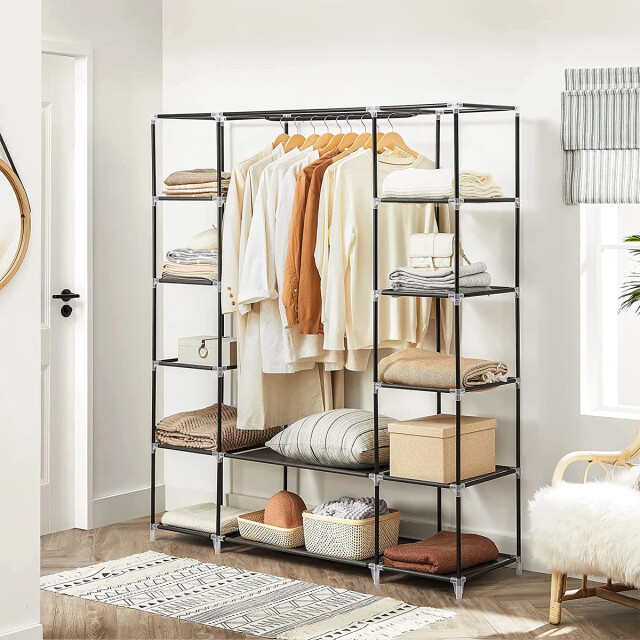 CaliCosy Opvouwbare stoffen kledingkast met stang en planken l140 cm 2931730 large