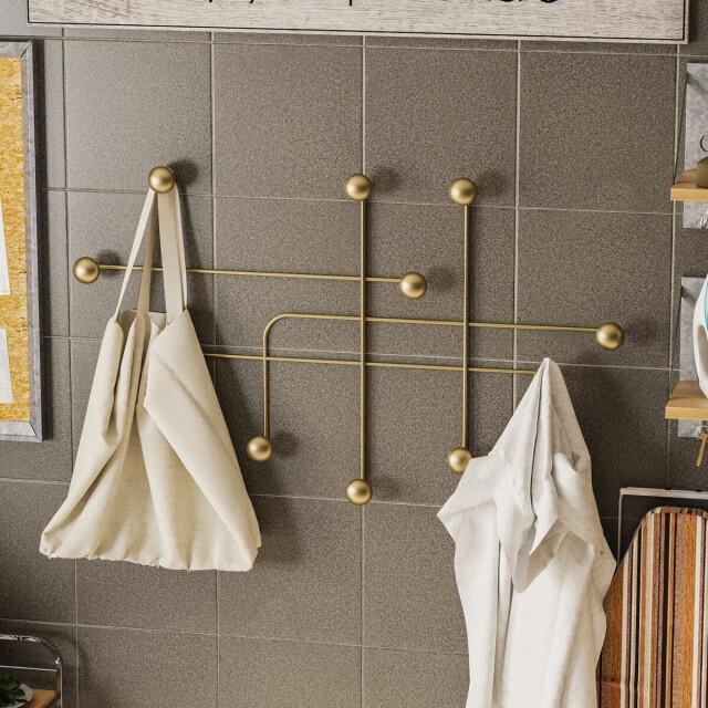 CaliCosy Kapstok voor aan de muur met 9 haken in goudkleurig metaal h64 cm samara 3178531 large