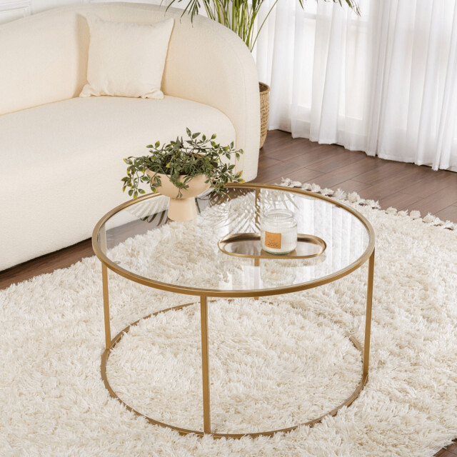 CaliCosy Ronde salontafel met glazen blad d80 cm aurum 3178378 large