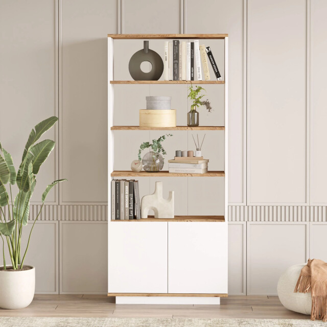CaliCosy Boekenkast met 2 deuren en 4 legplanken in atlantisch-den en wit h168,3 cm 3178373 large