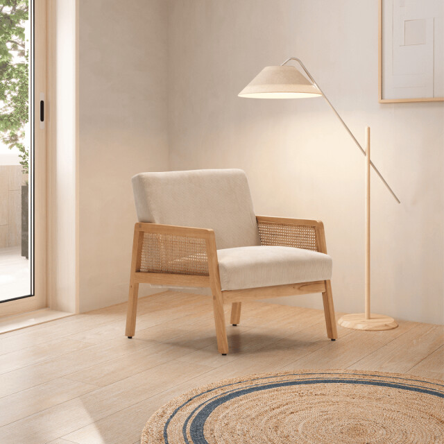 CaliCosy Fauteuil in stof met houten en rotan poten l68 cm debra 3078809 large