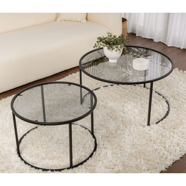 CaliCosy Set van 2 ronde, inschuifbare salontafels met glazen blad d80 cm aurum 3178381 large