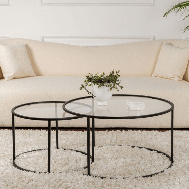 CaliCosy Set van 2 ronde, inschuifbare salontafels met glazen blad d80 cm aurum 3178382 large