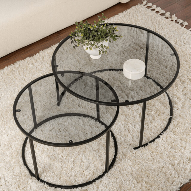 CaliCosy Set van 2 ronde, inschuifbare salontafels met glazen blad d80 cm aurum 3178381 large