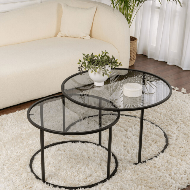 CaliCosy Set van 2 ronde, inschuifbare salontafels met glazen blad d80 cm aurum 3178381 large