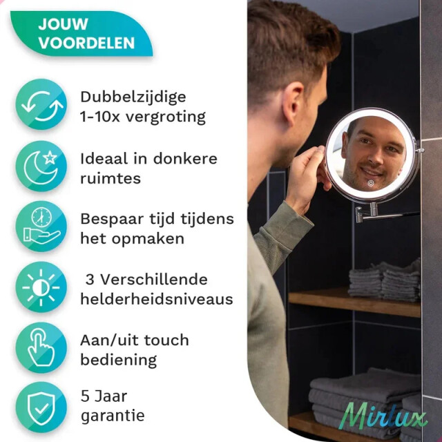 Mirlux Make-up spiegel oplaadbaar chroom 1-10x vergroting 3083719 large
