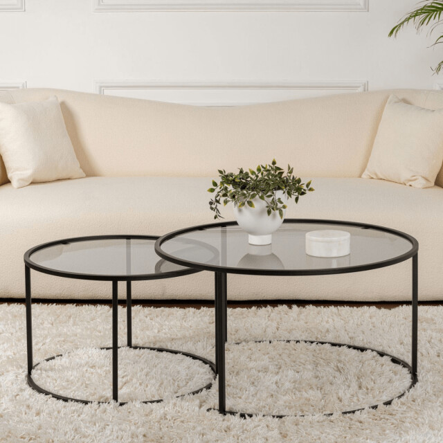 CaliCosy Set van 2 ronde, inschuifbare salontafels met glazen blad d80 cm aurum 3178381 large