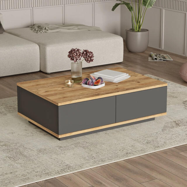 CaliCosy Salontafel met 2 klepdeuren in dennen- en antracietdecor l90 cm 3178383 large
