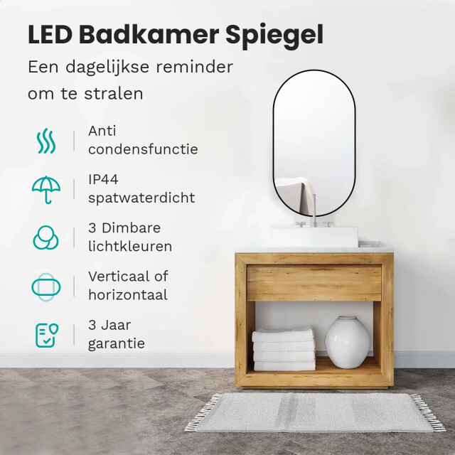 Mirlux Badkamerspiegel 90x50cm ovaal zwart frame 3083738 large