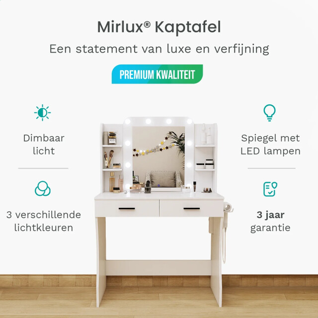 Mirlux Kaptafel met spiegel en led verlichting 85x40x131cm wit ingebouwde 3083739 large