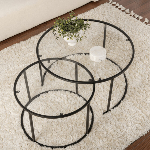 CaliCosy Set van 2 ronde, inschuifbare salontafels met glazen blad d80 cm aurum 3178382 large