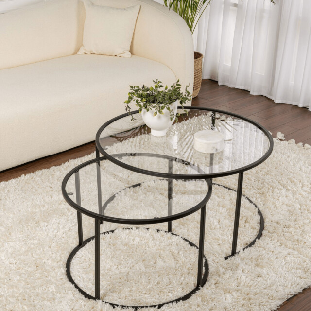 CaliCosy Set van 2 ronde, inschuifbare salontafels met glazen blad d80 cm aurum 3178382 large