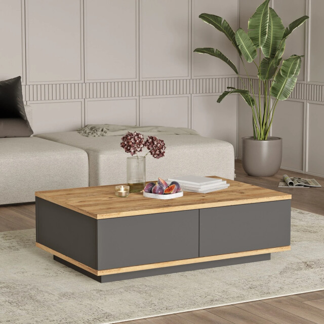 CaliCosy Salontafel met 2 klepdeuren in dennen- en antracietdecor l90 cm 3178383 large