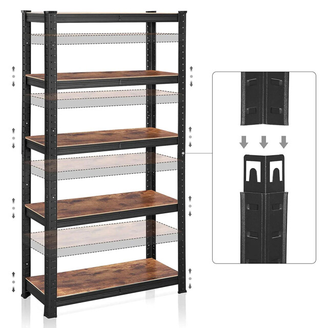 CaliCosy Industriële zwarte metalen opbergrek met verstelbare niveaus l75 x h150 cm 2929997 large