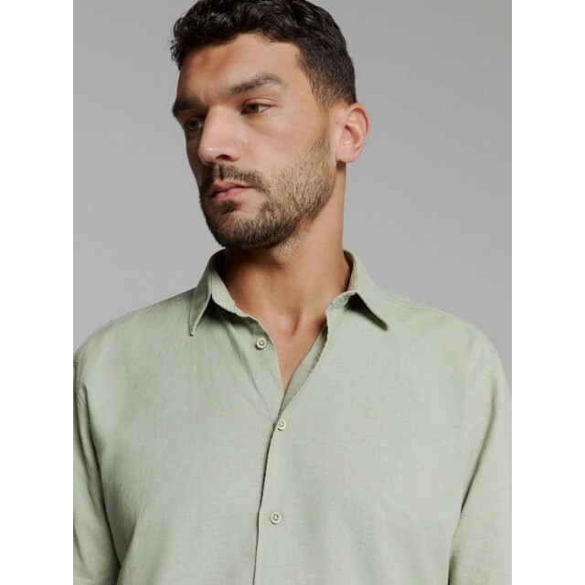 No Excess Shirt short sleeve solid with linen light army 27480321SN-177 large