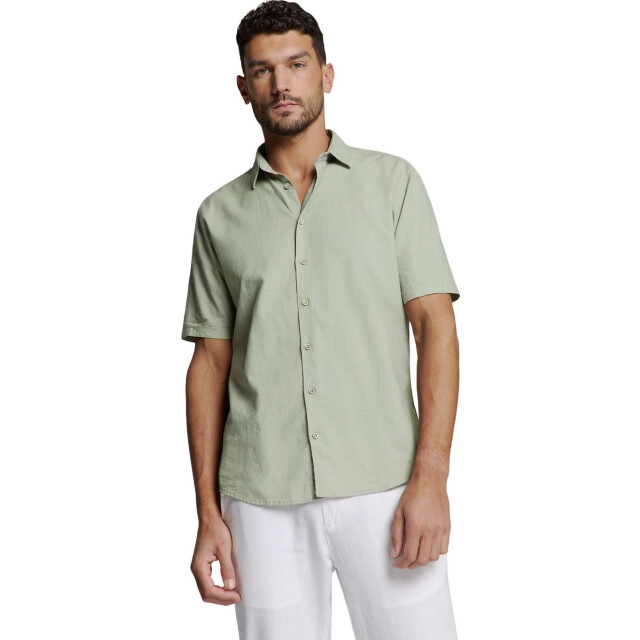 No Excess Shirt short sleeve solid with linen light army 27480321SN-177 large