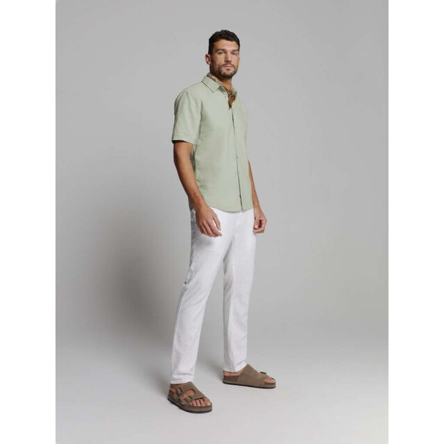 No Excess Shirt short sleeve solid with linen light army 27480321SN-177 large