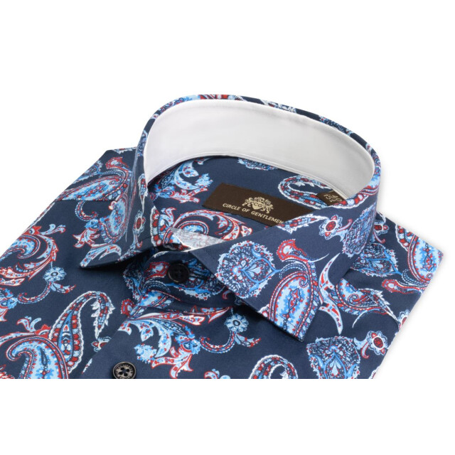 Circle of Gentlemen Jimmy allover print overhemd in stretch kwaliteit 231-20008-584- large