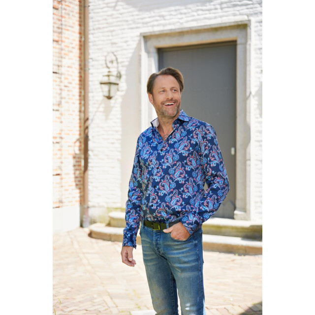 Circle of Gentlemen Jimmy allover print overhemd in stretch kwaliteit 231-20008-584- large