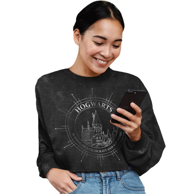 Li-cense Harry potter dames zweinstein sterrenbeeld acid wash crop sweatshirt UTHE767_black large