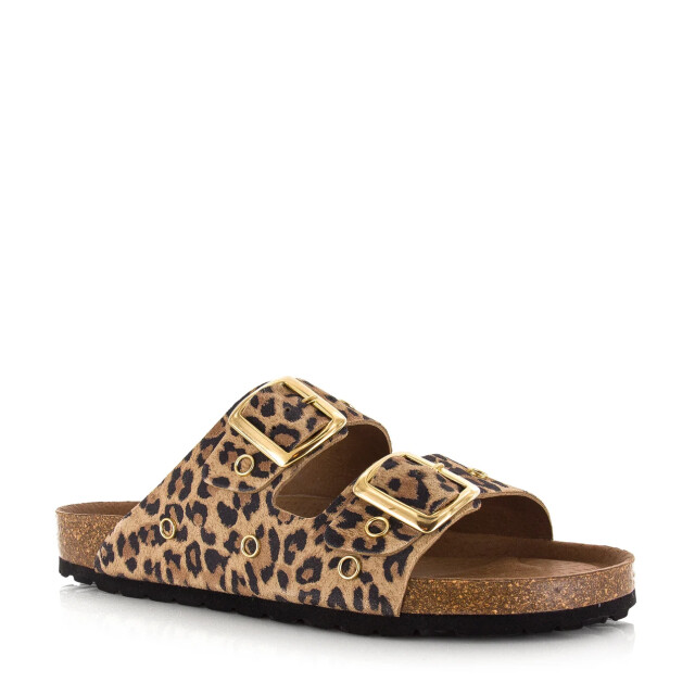 DWRS Label leopard slippers leer met slippers met gesp dames S2721-01 large