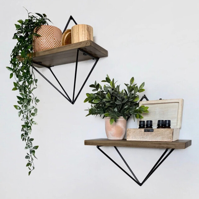 CaliCosy Set van 2 wandplanken van zwart metaal en massief hout l30 cm 3178345 large