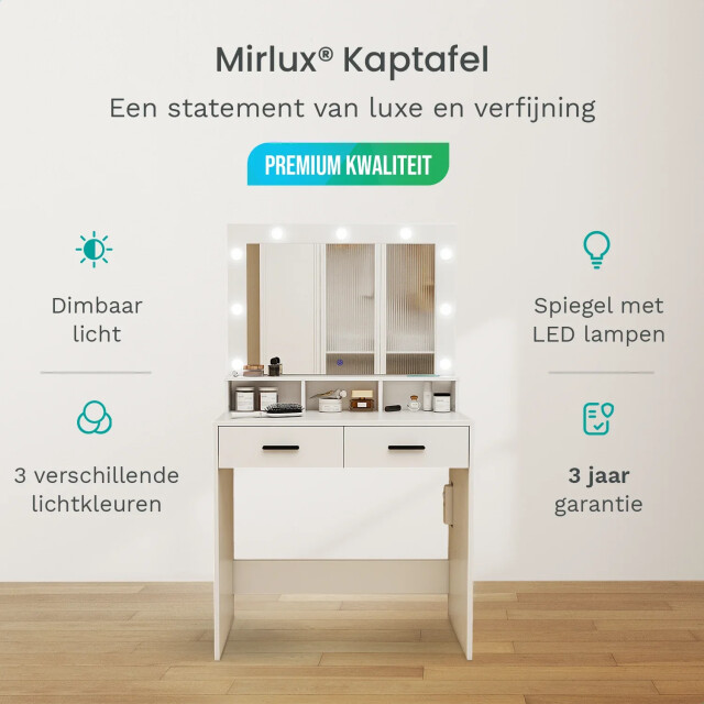 Mirlux Kaptafel met spiegel en led verlichting 80x40x139.5cm wit 3083742 large