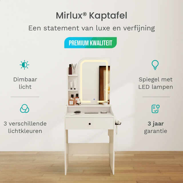Mirlux Kaptafel met spiegel en led verlichting 62x39x149.5cm wit ingebouwde 3083743 large