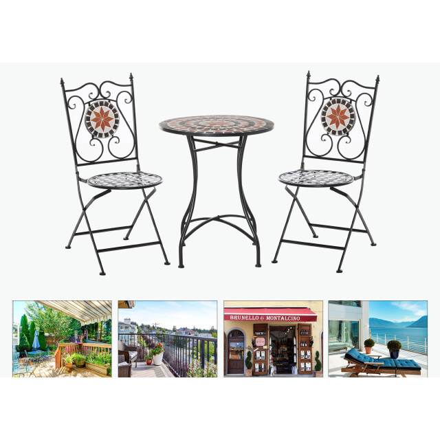 4goodz Bistroset 3-delig met mozaïek design tafel met 2 opklapbare metalen 3178028 large