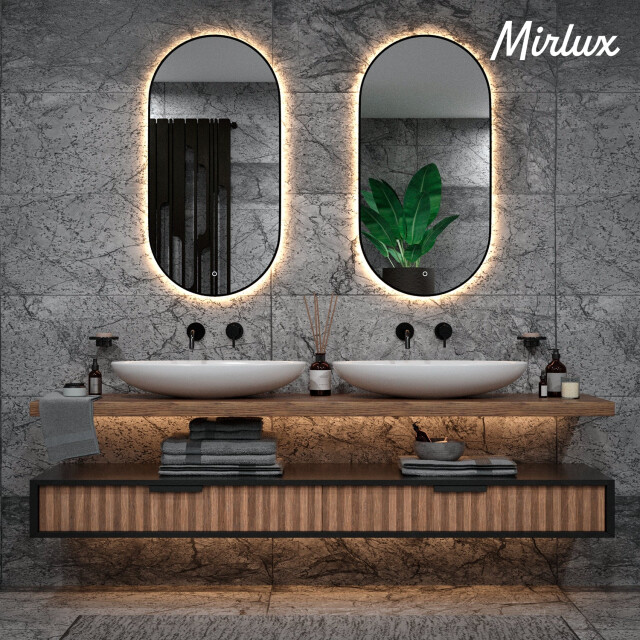 Mirlux Badkamerspiegel 120x60cm ovaal zwart frame 3170924 large