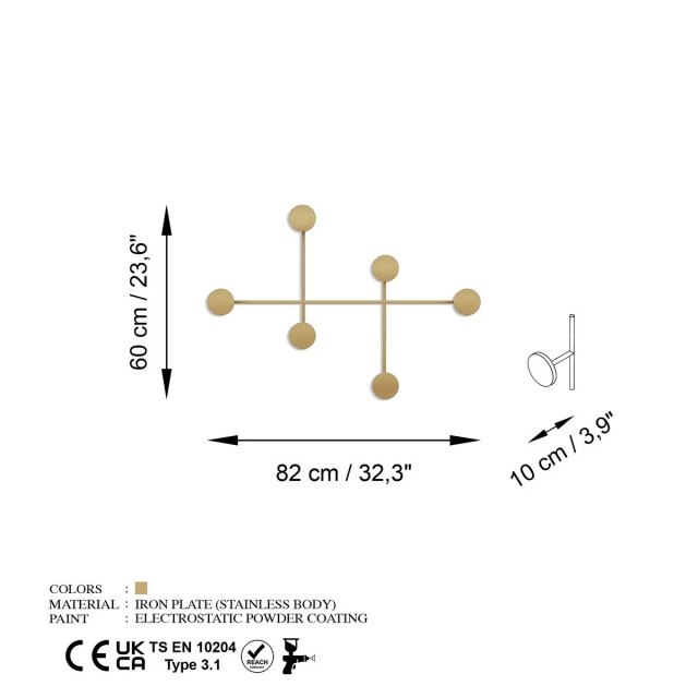 CaliCosy Kapstok voor aan de muur met 6 haken in zwart metaal h60 cm dama 3178865 large