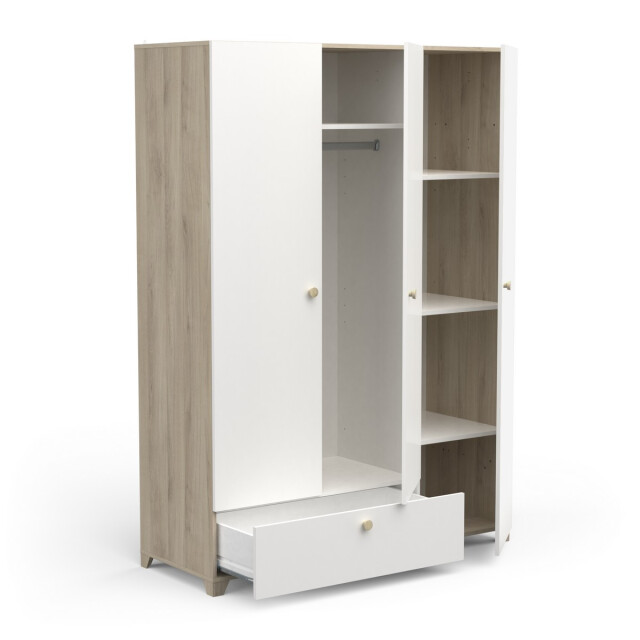 CaliCosy Kledingkast met 3 deuren en 1 lade met kledingroede en legplank, eiken kronberg 2930659 large