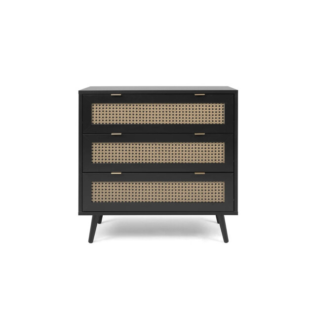 CaliCosy Ladenkast 3 lades drukwerk riet en zwart l80 x h80 cm villa 2930020 large