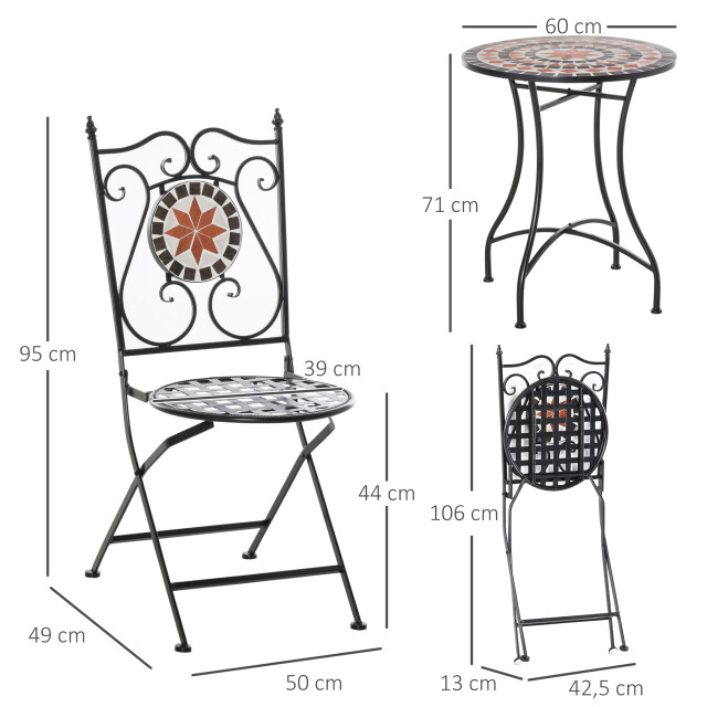 4goodz Bistroset 3-delig met mozaïek design tafel met 2 opklapbare metalen 3178028 large