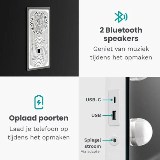 Mirlux Hollywood spiegel bluetooth speakers 58x48cm wit 3083746 large