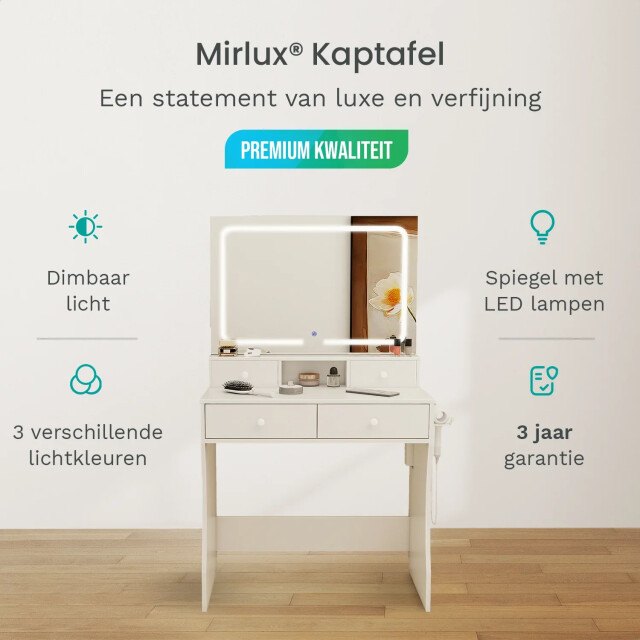 Mirlux Kaptafel met spiegel en led verlichting 80x40x140cm wit ingebouwde 3083745 large
