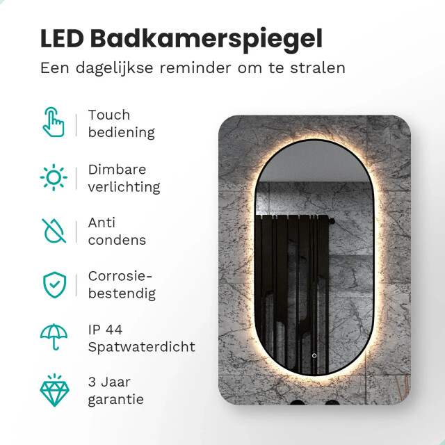 Mirlux Badkamerspiegel 120x60cm ovaal zwart frame 3170924 large