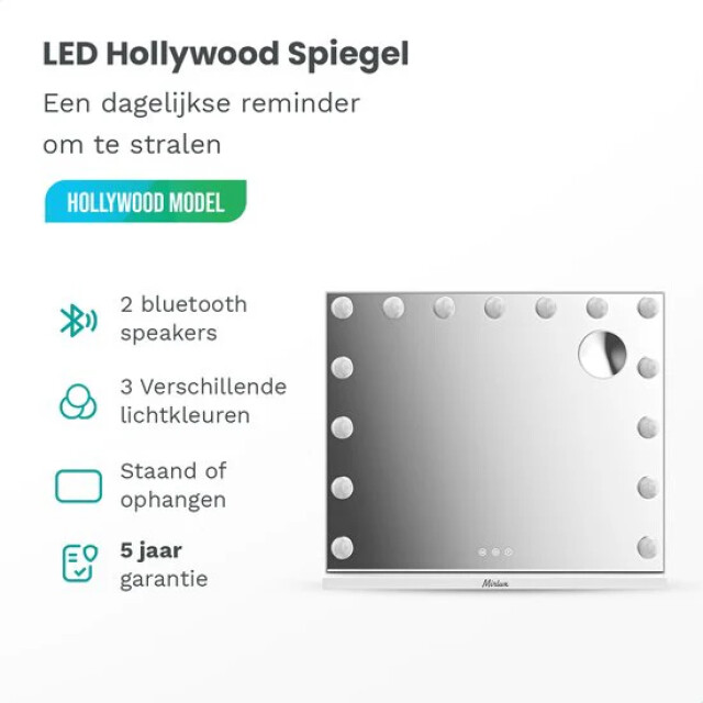 Mirlux Hollywood spiegel bluetooth speakers 58x48cm wit 3083746 large