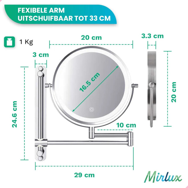 Mirlux Make-up spiegel oplaadbaar chroom 1-7x vergroting 3083718 large