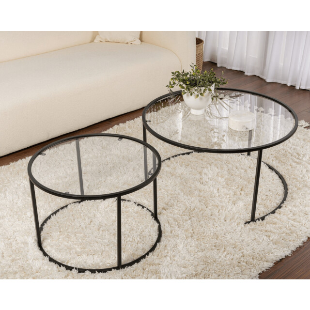 CaliCosy Set van 2 ronde, inschuifbare salontafels met glazen blad d80 cm aurum 3178382 large